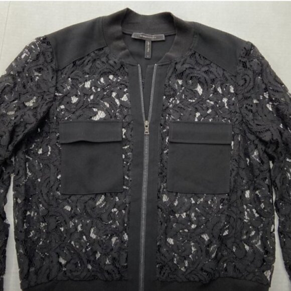 BCBG Black Lace Long Sleeve Zipper Jacket, Small - Picture 3 of 7
